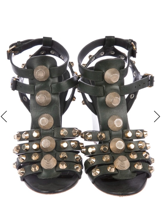 Balenciaga Shoes - Balenciaga Olive Green Studded Wedge Sandals